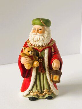 VTG Father Christmas Old World Santa Figure Homco #5610 Bear, Lantern